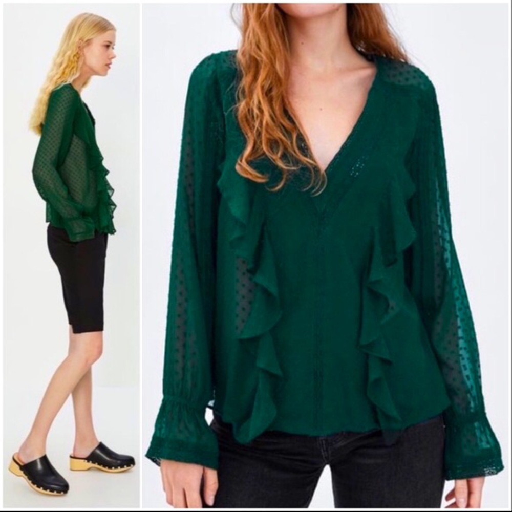 Zara Chiffon Green Emerald Blouse